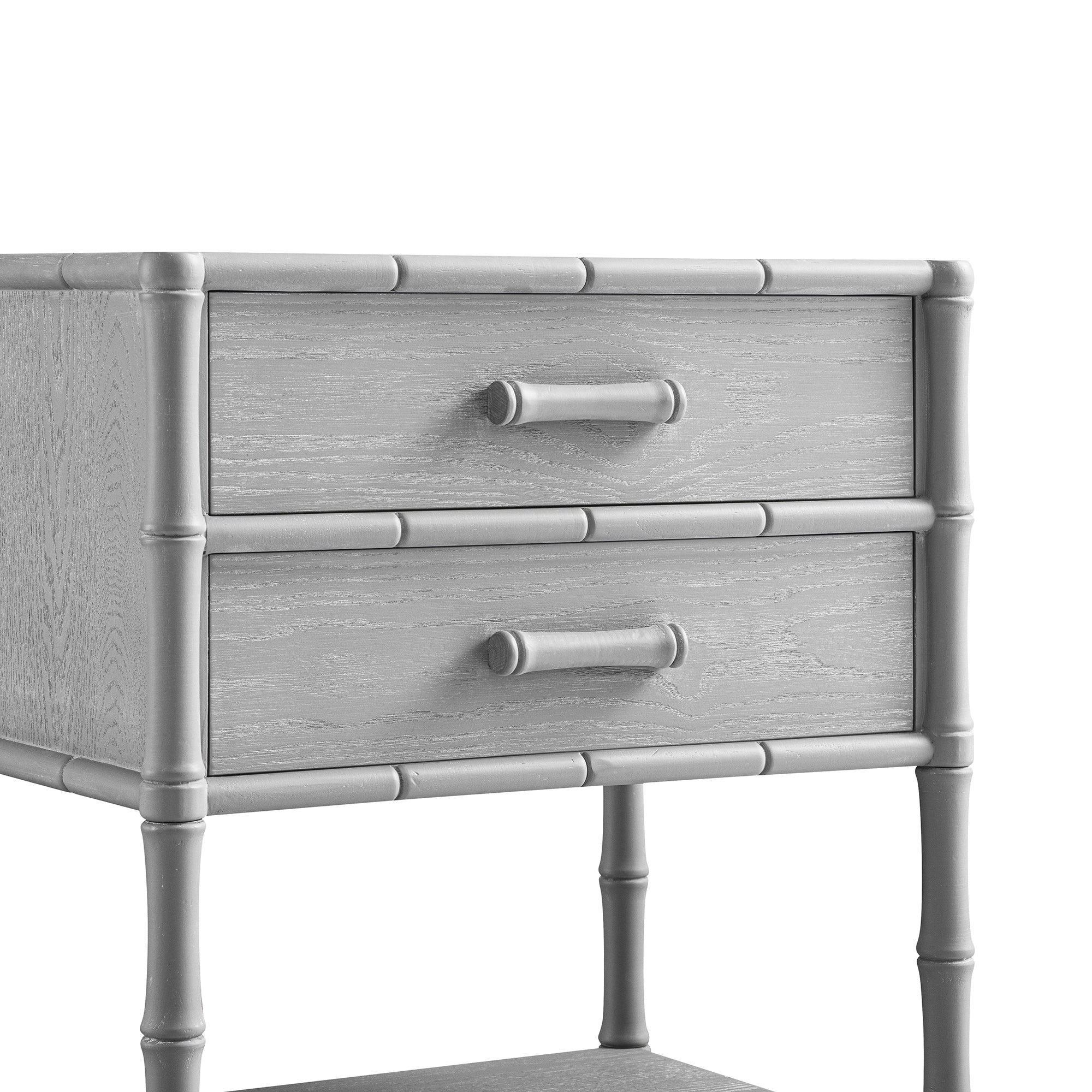 Elstowe Faux Bamboo 2-Drawer Nightstand, Warm Gray