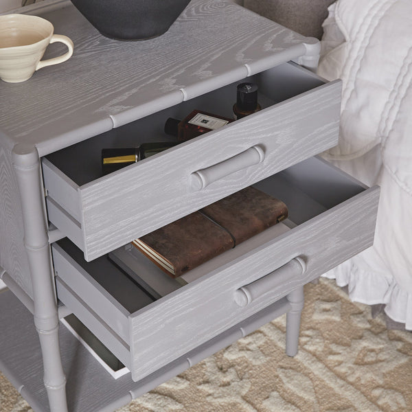 Elstowe Faux Bamboo 2-Drawer Nightstand, Warm Gray