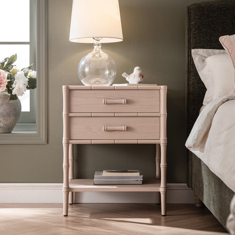 Elstowe Faux Bamboo 2-Drawer Nightstand, Nude Pink