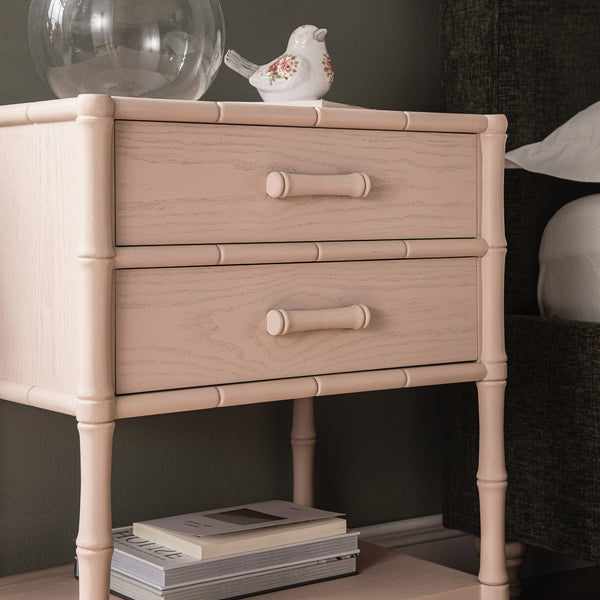 Elstowe Faux Bamboo 2-Drawer Nightstand, Nude Pink