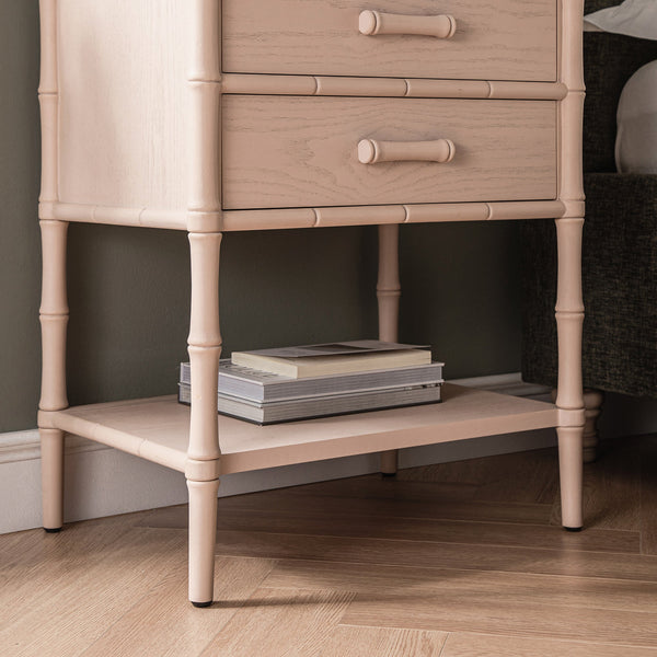 Elstowe Faux Bamboo 2-Drawer Nightstand, Nude Pink