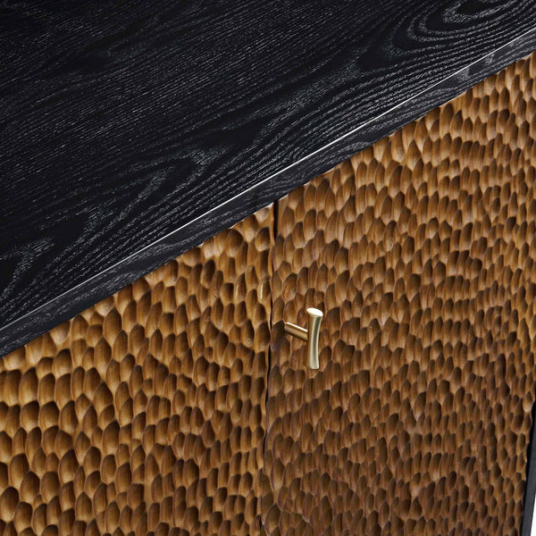 Bianca Chip Carved 3 Door Sideboard, Antique Bronze & Black