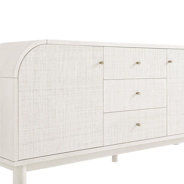 Maude Wide 3-Drawer Sideboard, Washed White Ash with Raffia