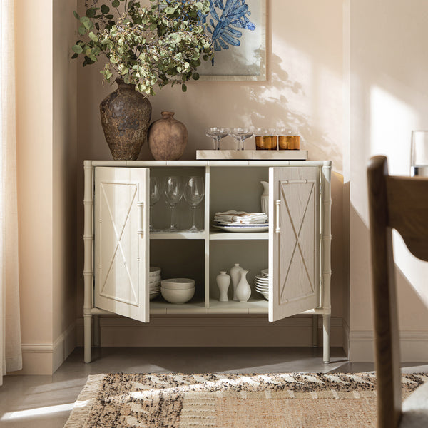 Elstowe Faux Bamboo Small Sideboard, Shaded White