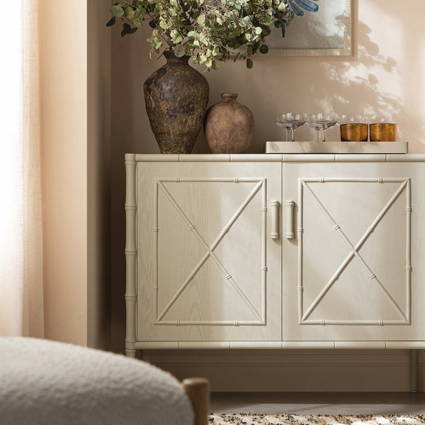 Elstowe Faux Bamboo Small Sideboard, Shaded White