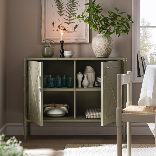Elstowe Faux Bamboo Small Sideboard, Sage Green