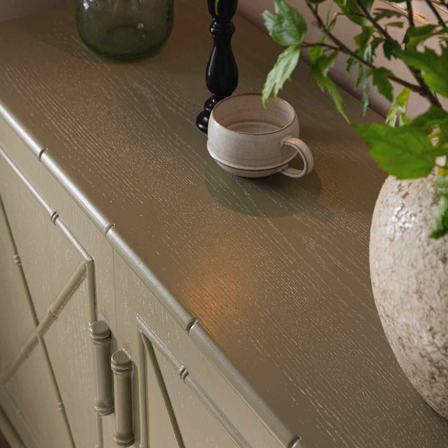 Elstowe Faux Bamboo Small Sideboard, Sage Green