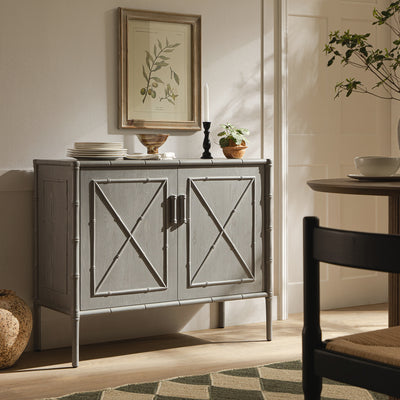 Elstowe Faux Bamboo Small Sideboard, Warm Gray
