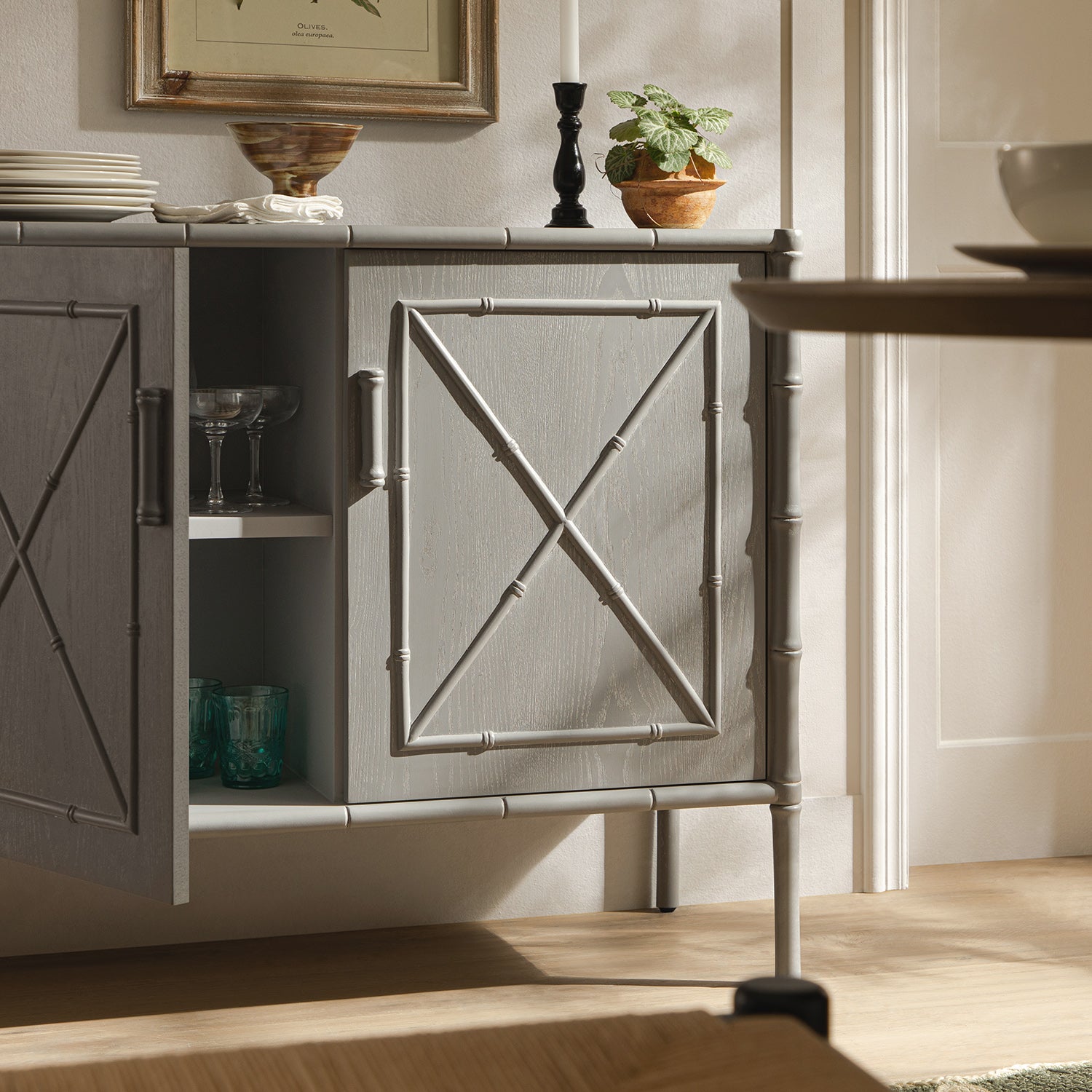 Elstowe Faux Bamboo Small Sideboard, Warm Gray