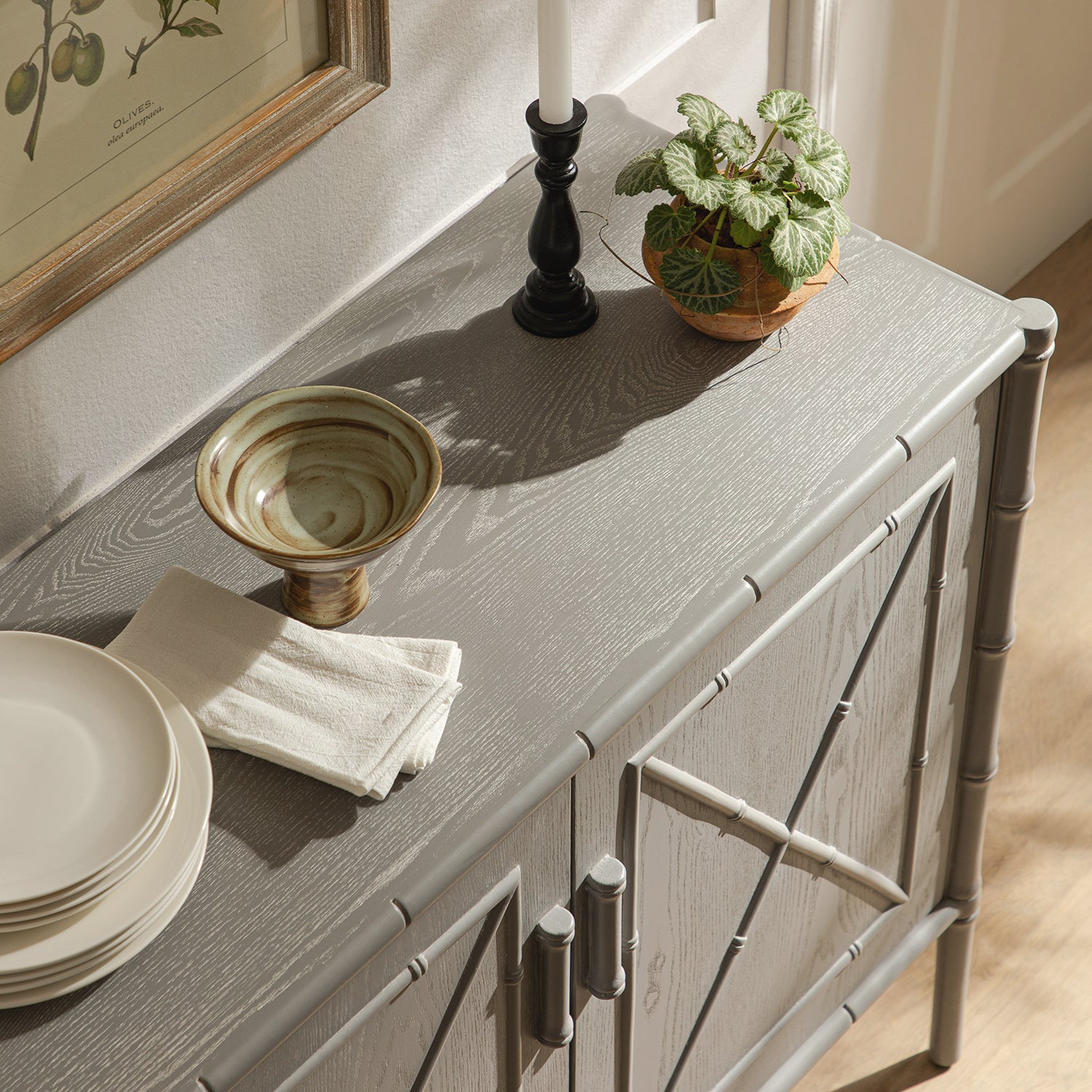 Elstowe Faux Bamboo Small Sideboard, Warm Gray