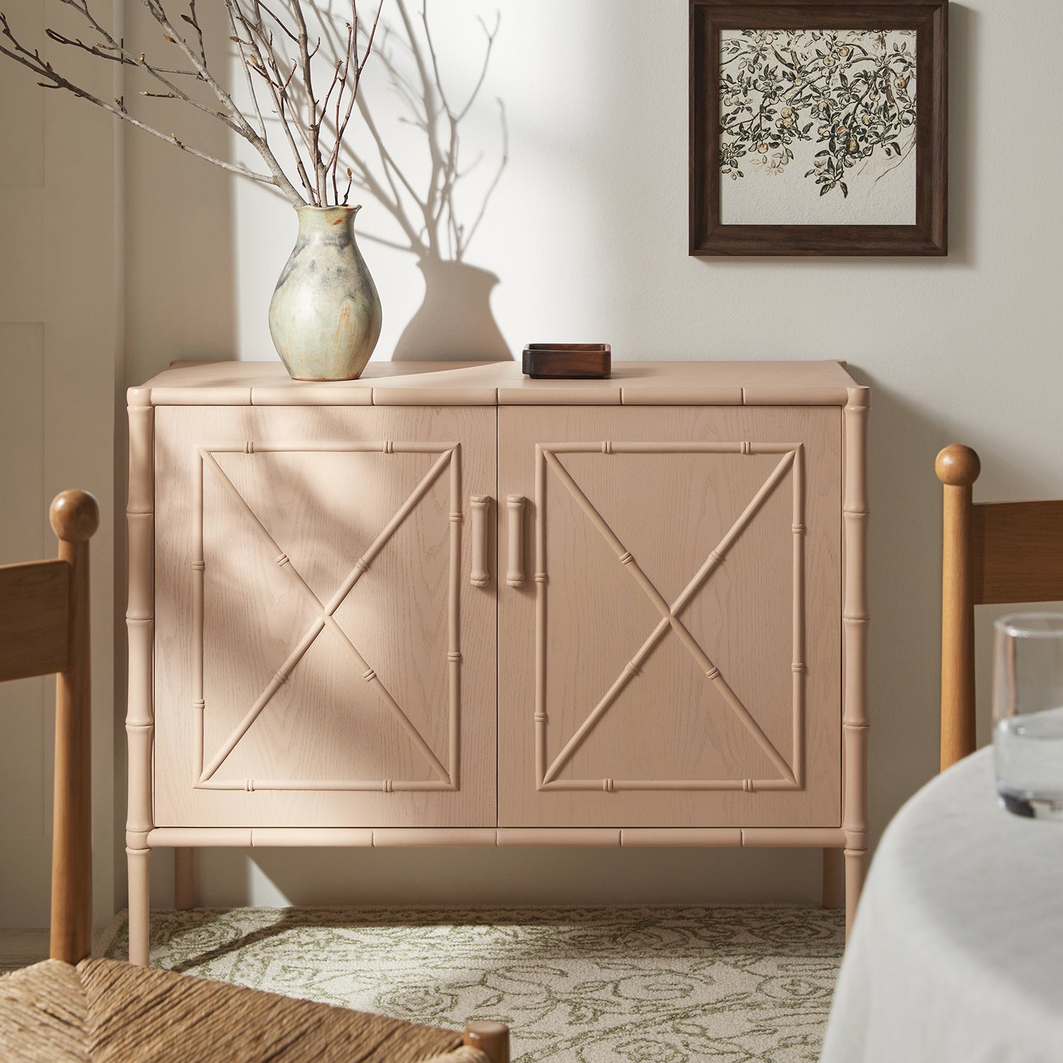 Elstowe Faux Bamboo Small Sideboard, Nude Pink
