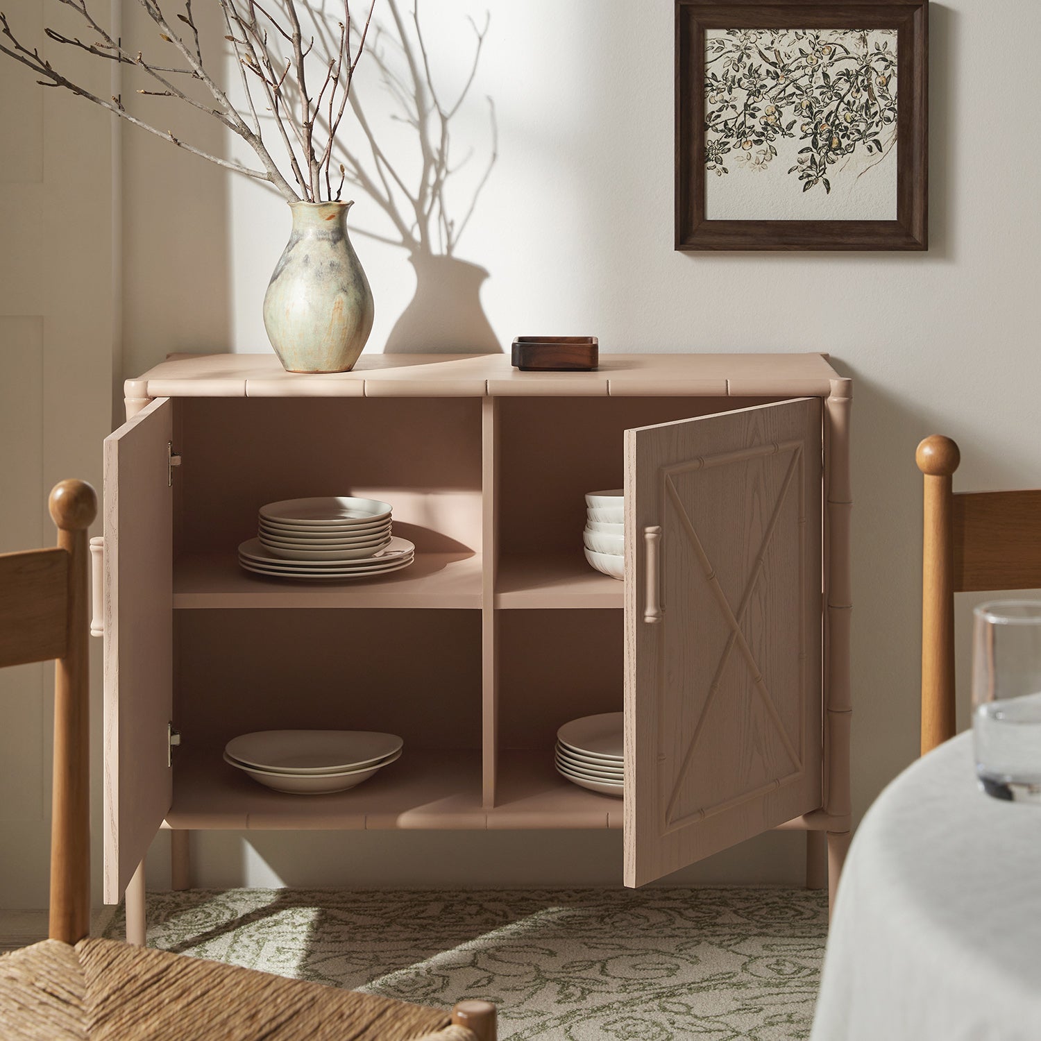 Elstowe Faux Bamboo Small Sideboard, Nude Pink