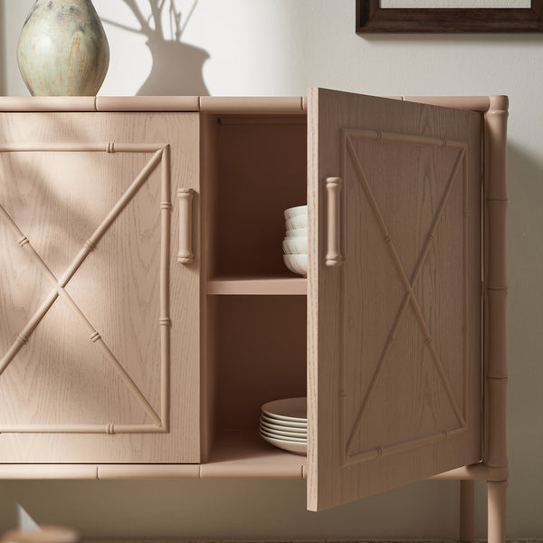Elstowe Faux Bamboo Small Sideboard, Nude Pink