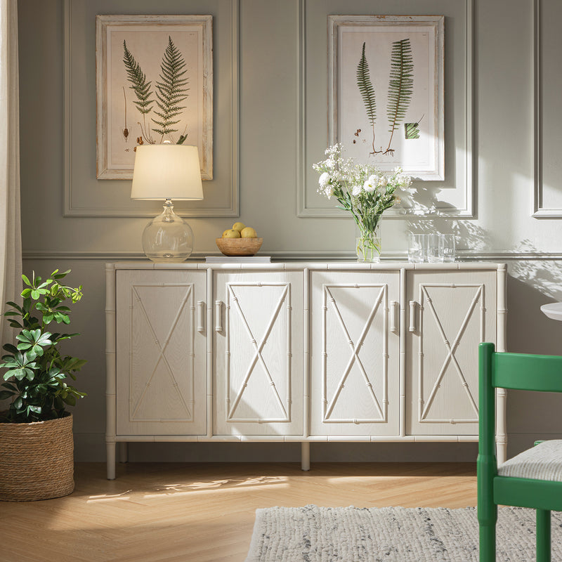 Elstowe Faux Bamboo Large Sideboard, Shaded White