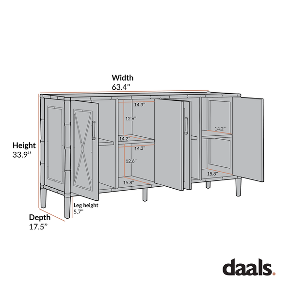 Elstowe Faux Bamboo Large Sideboard, Sage Green