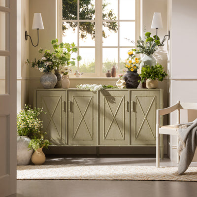 Elstowe Faux Bamboo Large Sideboard, Sage Green