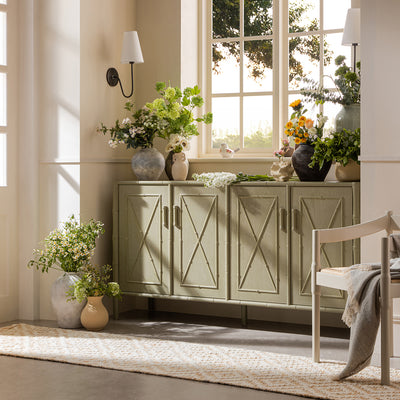 Elstowe Faux Bamboo Large Sideboard, Sage Green