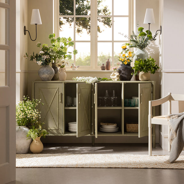 Elstowe Faux Bamboo Large Sideboard, Sage Green