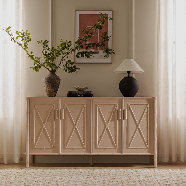 Elstowe Faux Bamboo Large Sideboard, Nude Pink