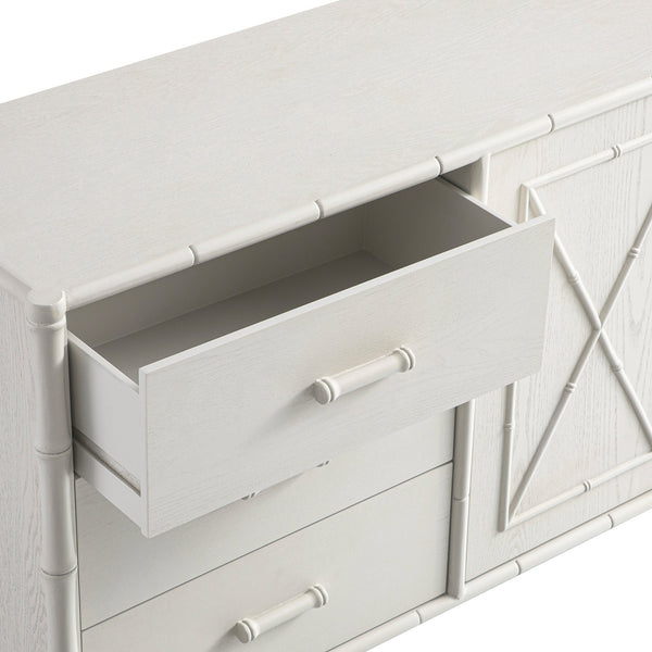 Elstowe Faux Bamboo 1-Door 3-Drawer Sideboard, Shaded White