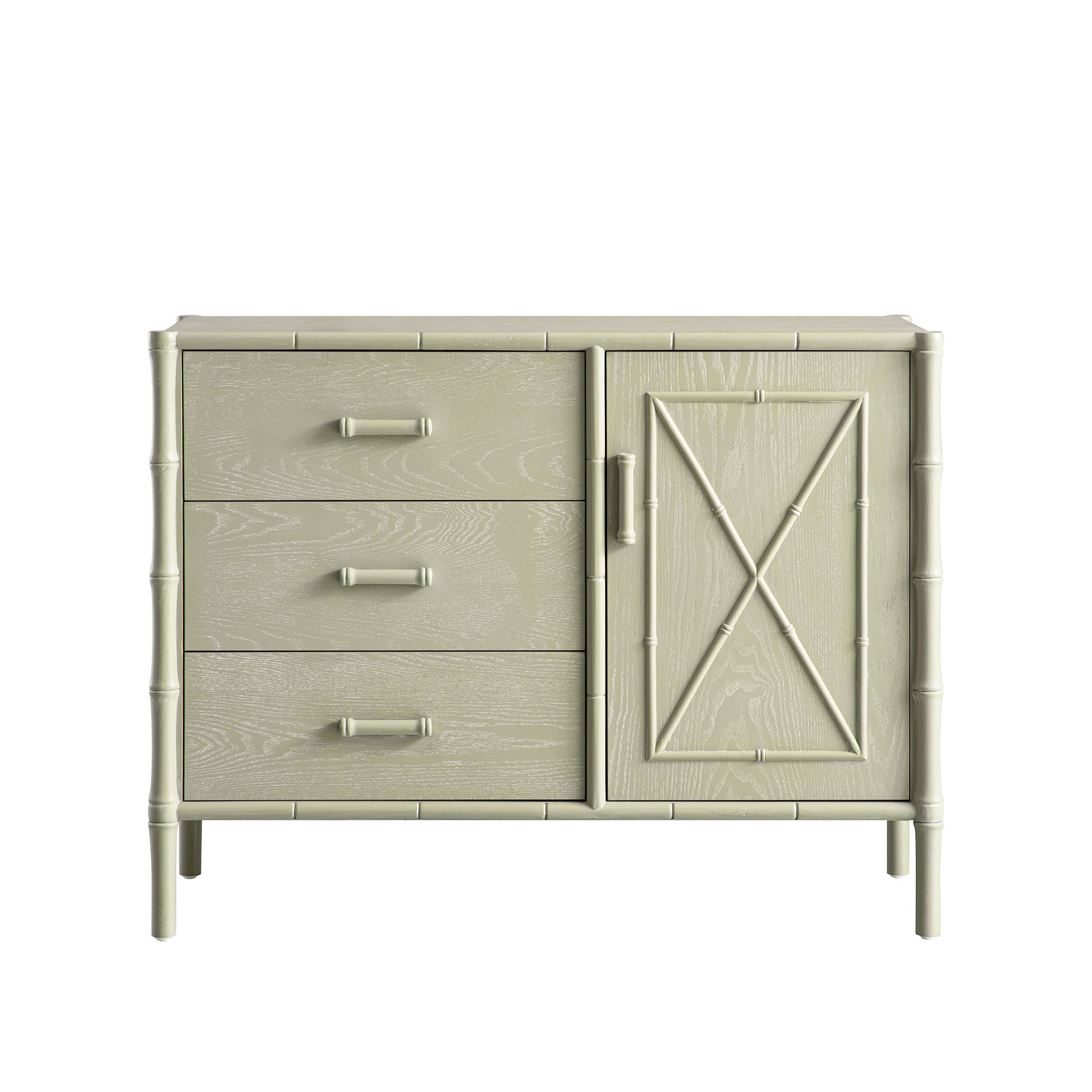 Elstowe Faux Bamboo 1-Door 3-Drawer Sideboard, Sage Green