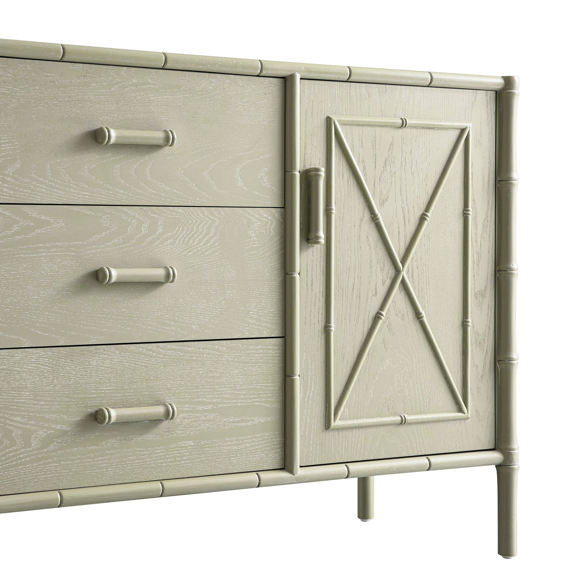 Elstowe Faux Bamboo 1-Door 3-Drawer Sideboard, Sage Green