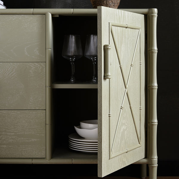 Elstowe Faux Bamboo 1-Door 3-Drawer Sideboard, Sage Green