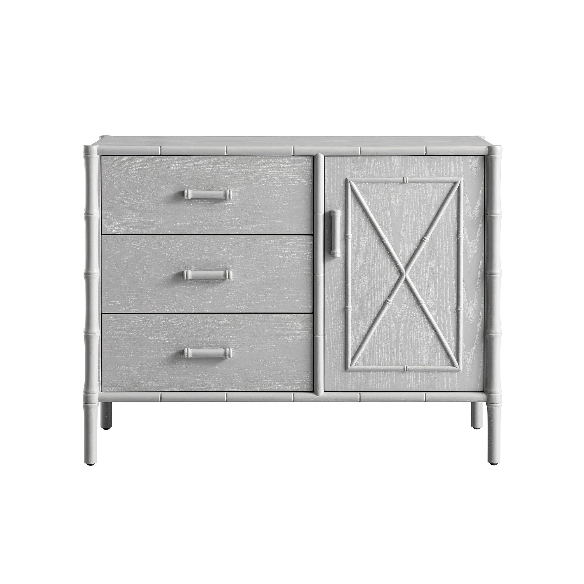 Elstowe Faux Bamboo 1-Door 3-Drawer Sideboard, Warm Gray