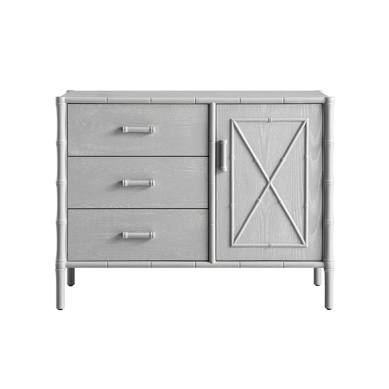 Elstowe Faux Bamboo 1-Door 3-Drawer Sideboard, Warm Gray
