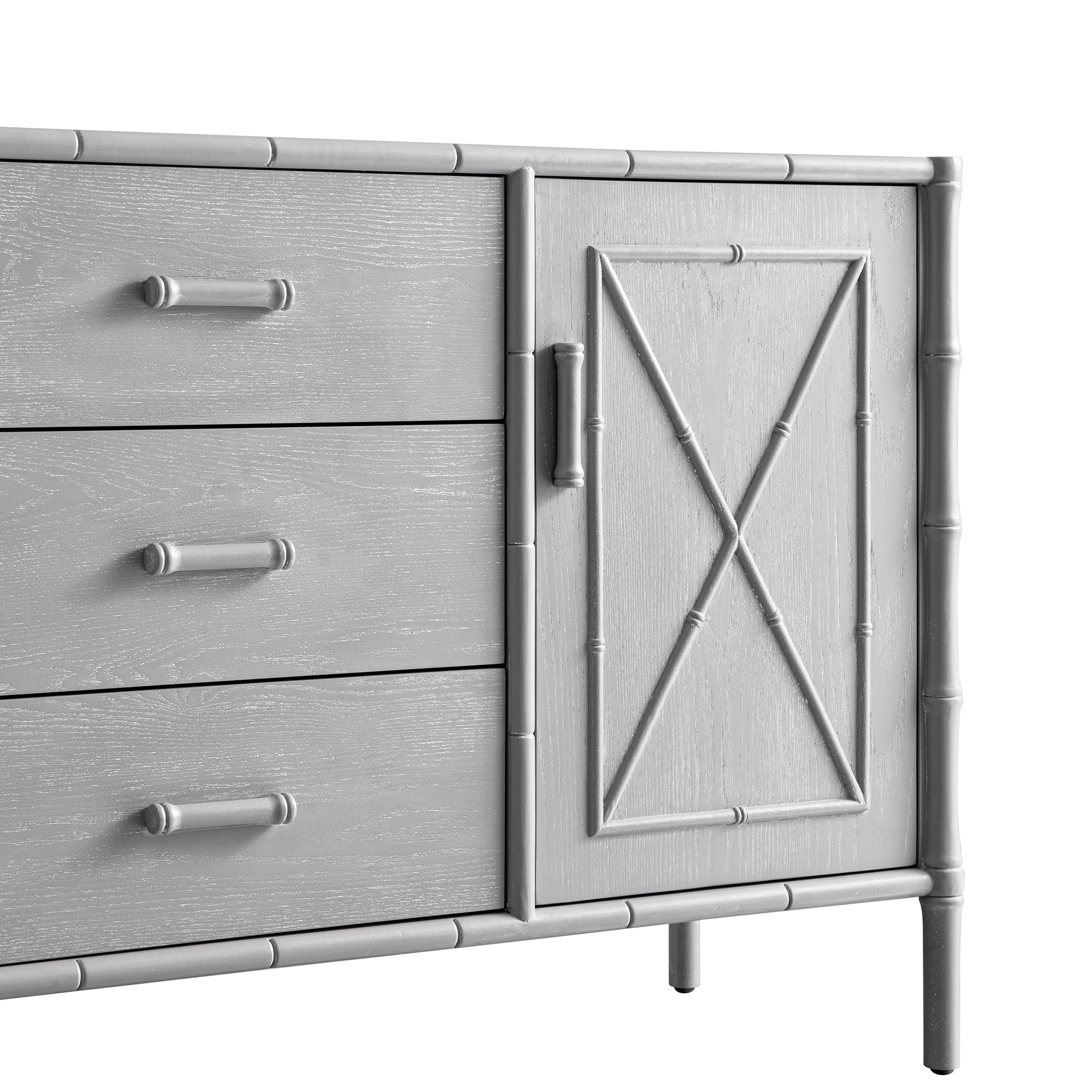 Elstowe Faux Bamboo 1-Door 3-Drawer Sideboard, Warm Gray