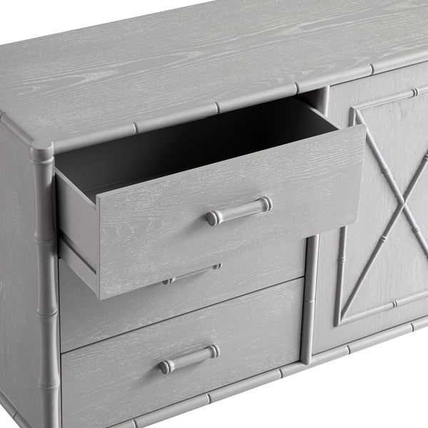 Elstowe Faux Bamboo 1-Door 3-Drawer Sideboard, Warm Gray