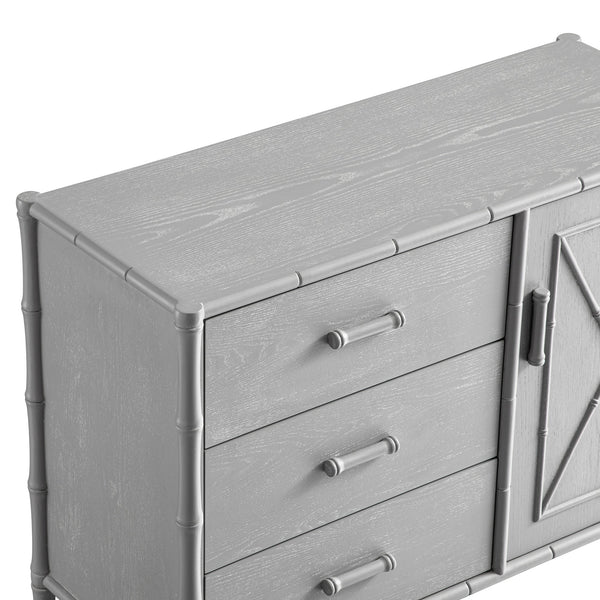 Elstowe Faux Bamboo 1-Door 3-Drawer Sideboard, Warm Gray