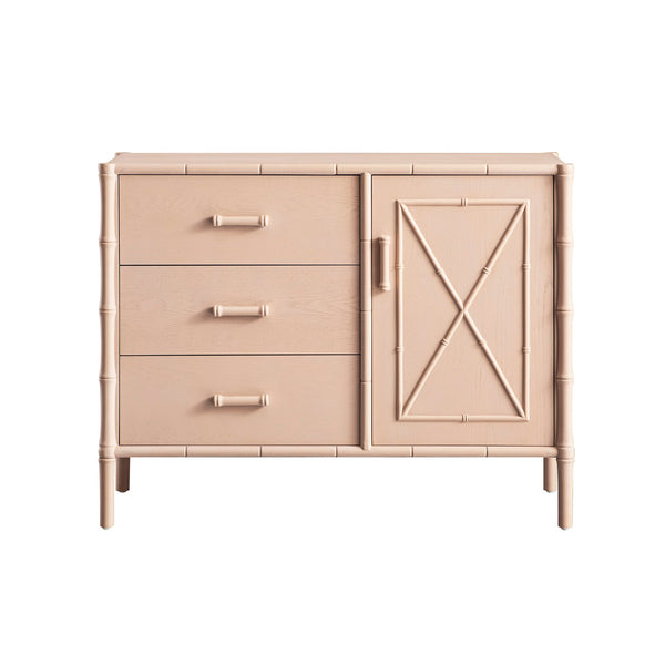 Elstowe Faux Bamboo 1-Door 3-Drawer Sideboard, Nude Pink