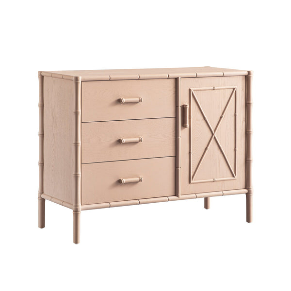 Elstowe Faux Bamboo 1-Door 3-Drawer Sideboard, Nude Pink