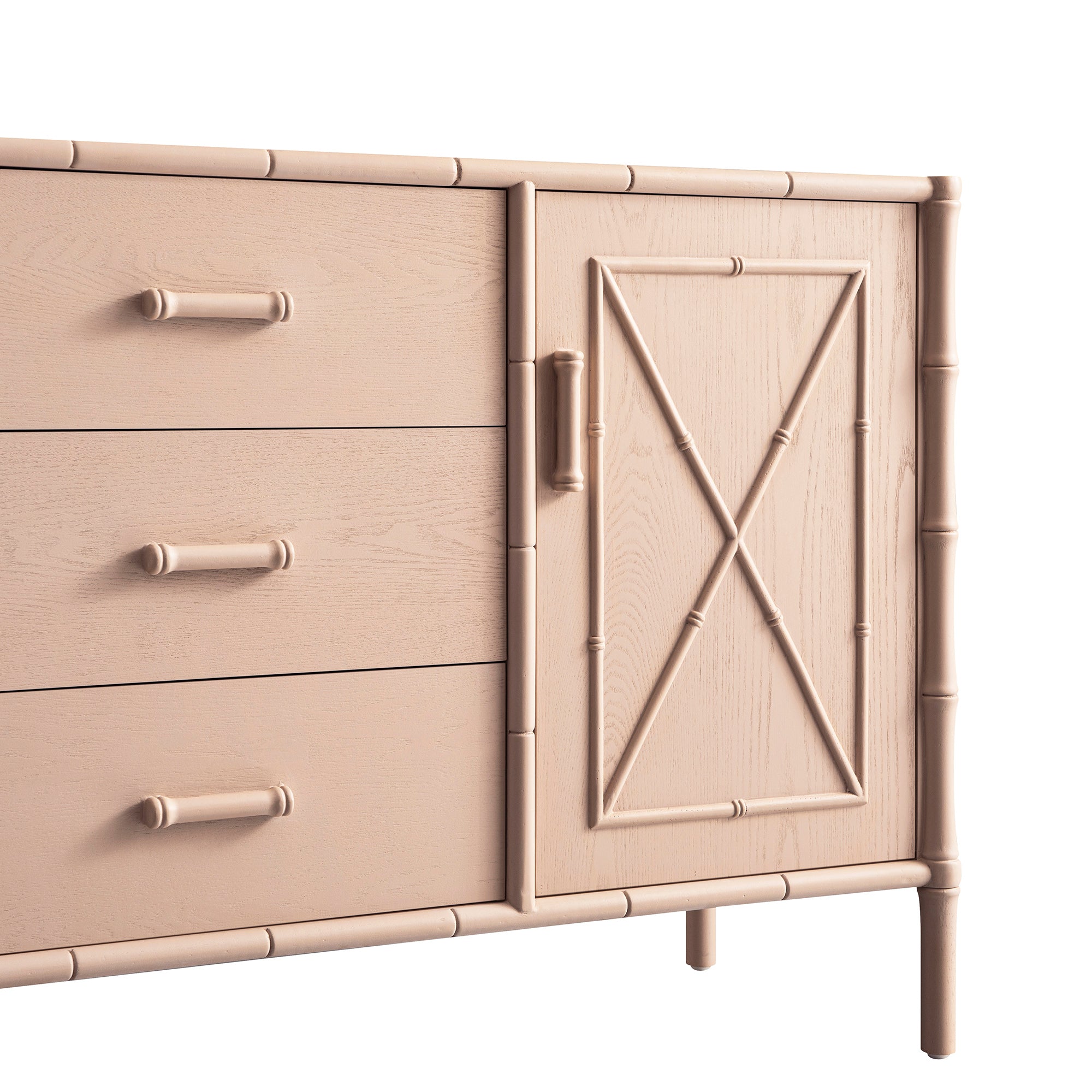 Elstowe Faux Bamboo 1-Door 3-Drawer Sideboard, Nude Pink