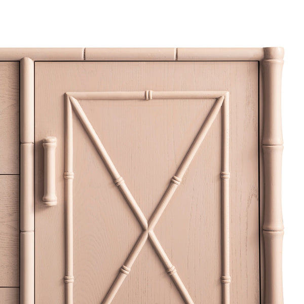 Elstowe Faux Bamboo 1-Door 3-Drawer Sideboard, Nude Pink