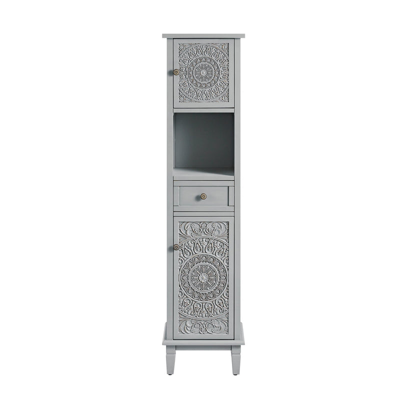Chantilly Mid Gray Carved Bathroom Tall Storage Cabinet
