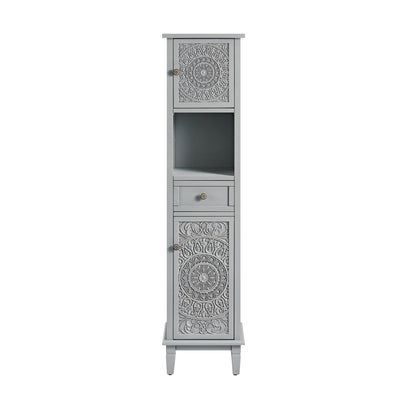 Chantilly Mid Gray Carved Bathroom Tall Storage Cabinet
