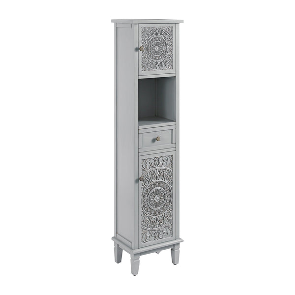 Chantilly Mid Gray Carved Bathroom Tall Storage Cabinet