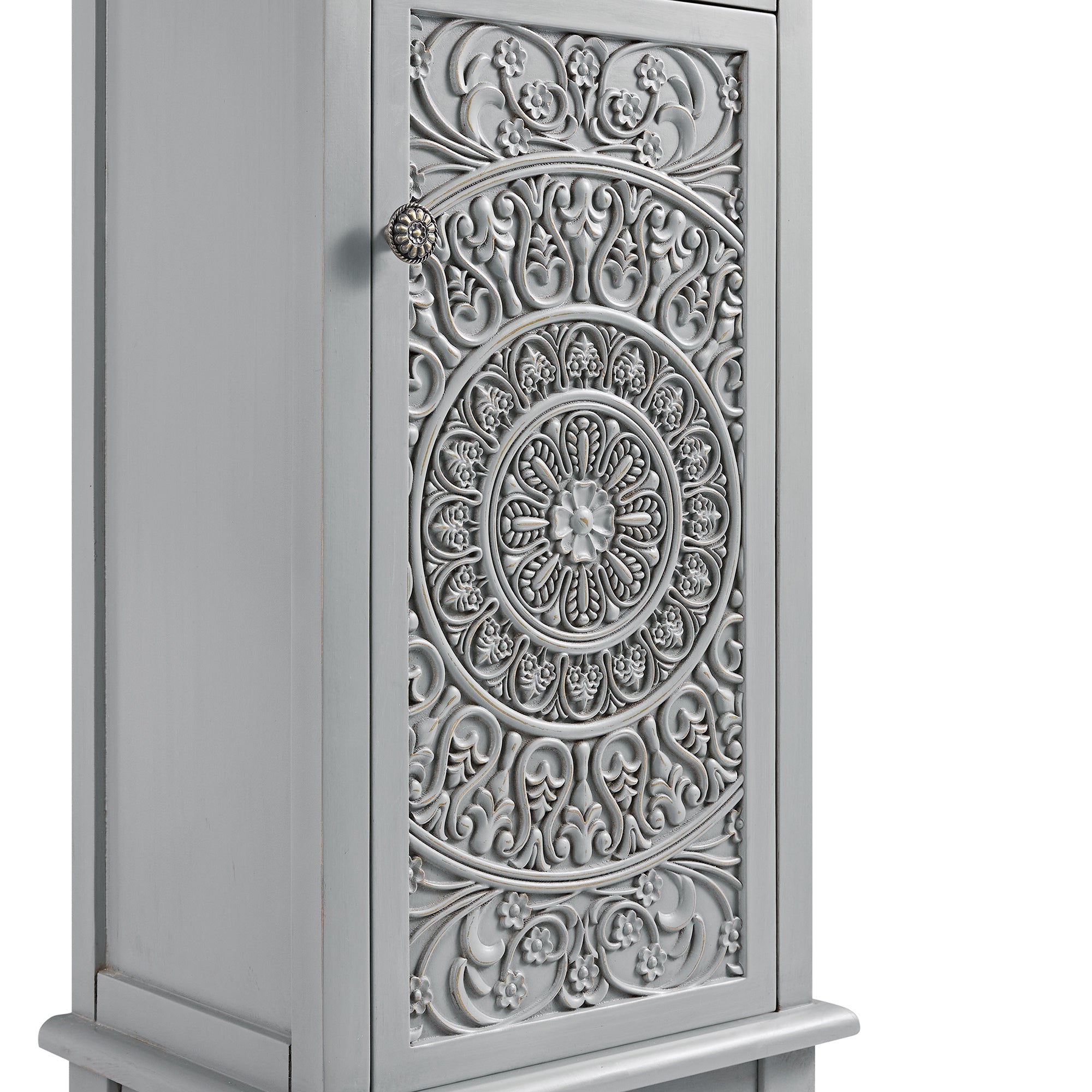 Chantilly Mid Gray Carved Bathroom Tall Storage Cabinet