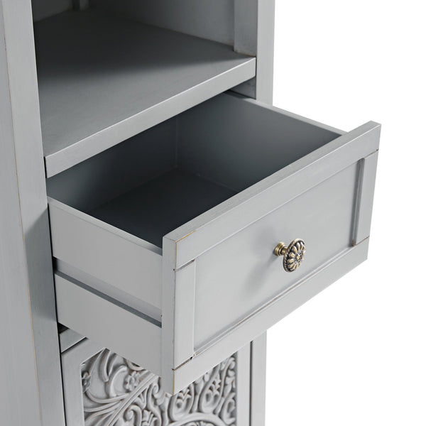 Chantilly Mid Gray Carved Bathroom Tall Storage Cabinet