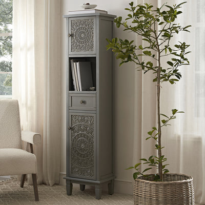 Chantilly Mid Gray Carved Bathroom Tall Storage Cabinet