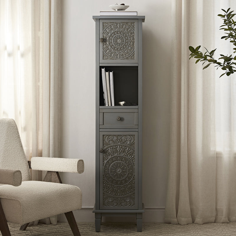 Chantilly Mid Gray Carved Bathroom Tall Storage Cabinet