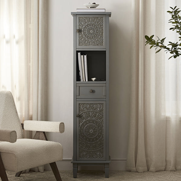 Chantilly Mid Gray Carved Bathroom Tall Storage Cabinet