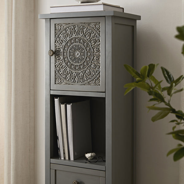 Chantilly Mid Gray Carved Bathroom Tall Storage Cabinet