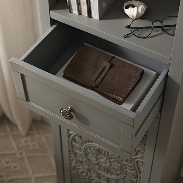 Chantilly Mid Gray Carved Bathroom Tall Storage Cabinet