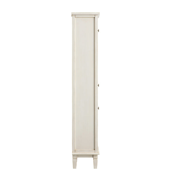 Chantilly Whitewashed Carved Bathroom Tall Storage Cabinet