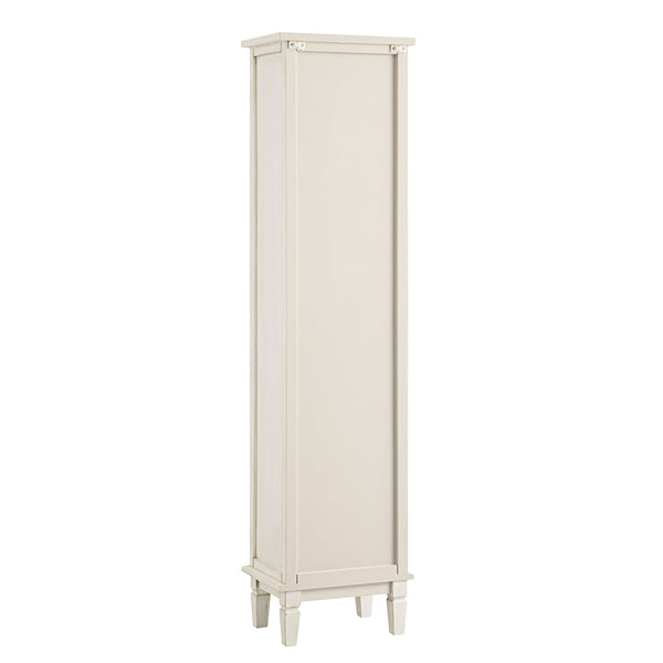 Chantilly Whitewashed Carved Bathroom Tall Storage Cabinet