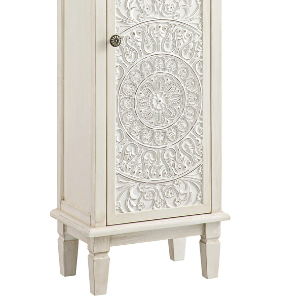 Chantilly Whitewashed Carved Bathroom Tall Storage Cabinet