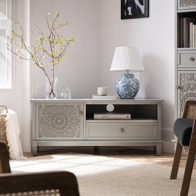 Chantilly Mid Gray Corner TV Stand